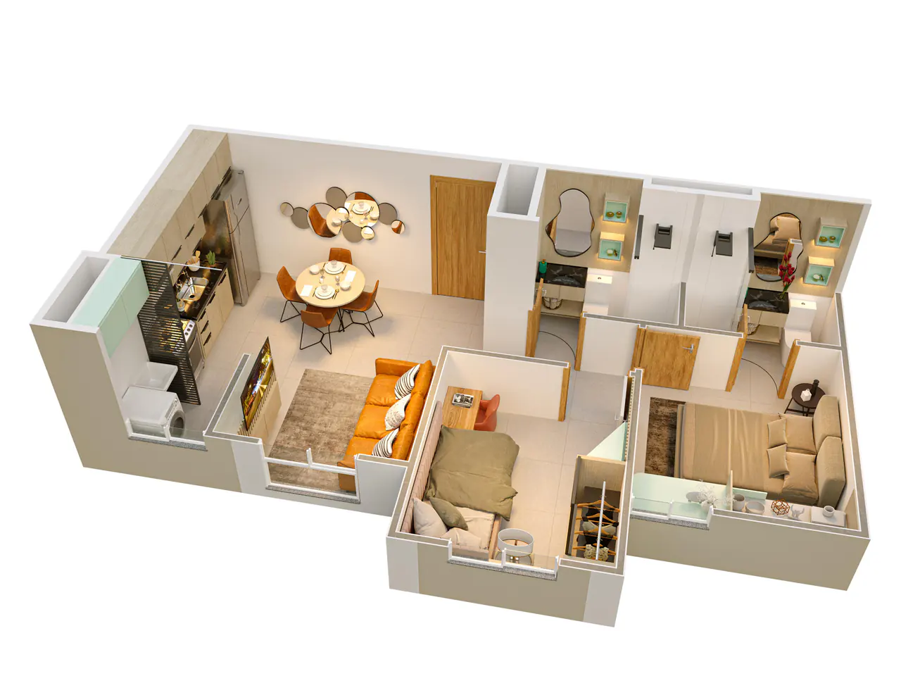 Planta isométrica do apartamento Easy Serraria — 2 quartos, Maceió/AL